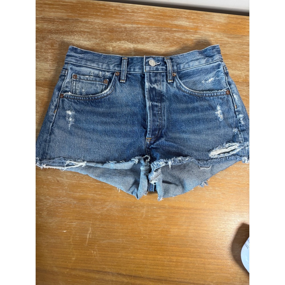 AGOLDE Parker Vintage Cut Off Denim Shorts Blue Distressed 25 A026E-1206 - Picture 9 of 9